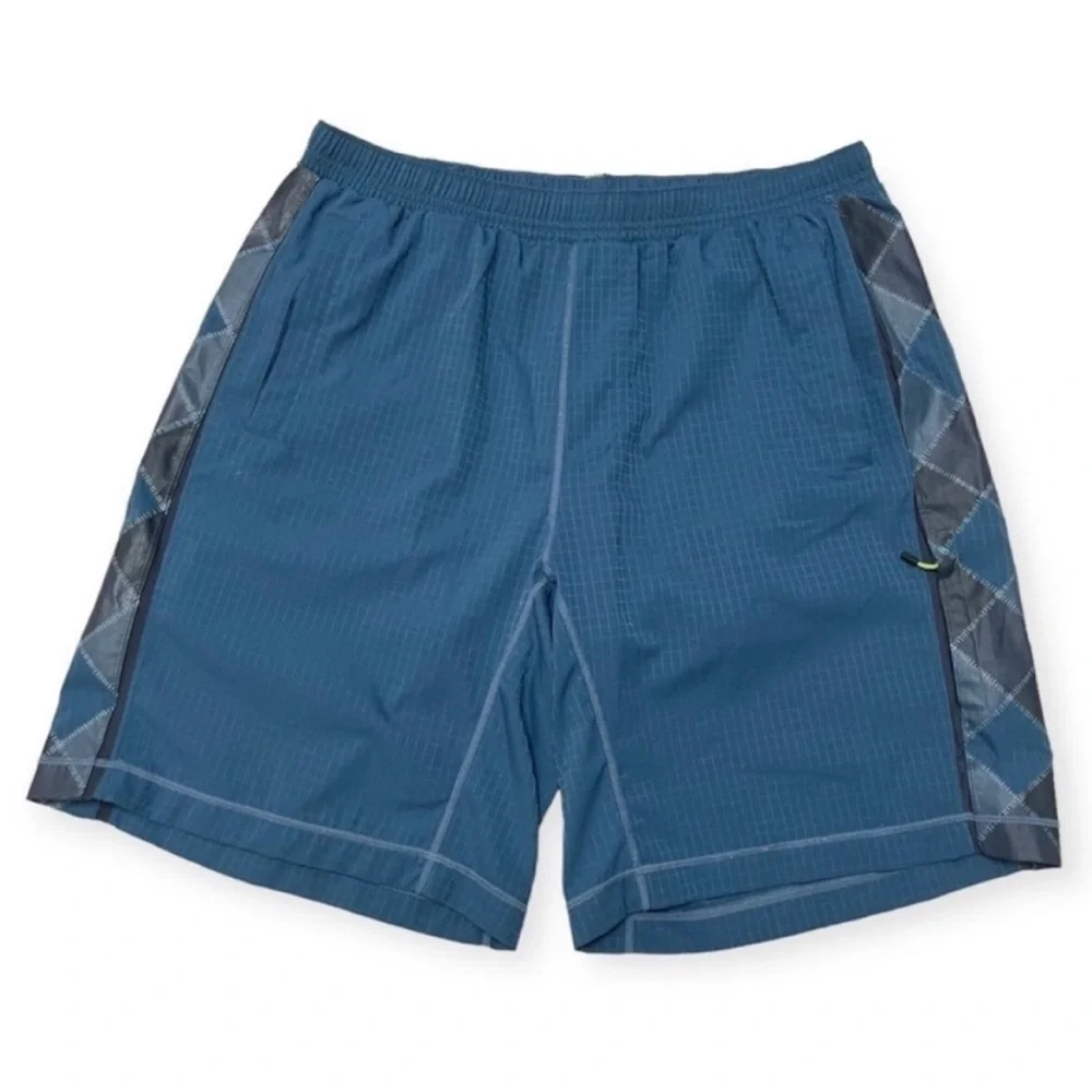Lululemon Surge Shorts Teal Green Black Argyle 4 Way Stretch Lined